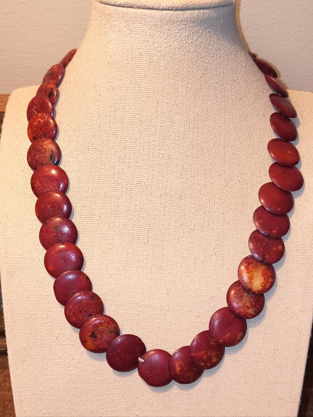 Vintage Red Sponge Coral Necklace Graduated Disc Coin Boho Southwest Statement